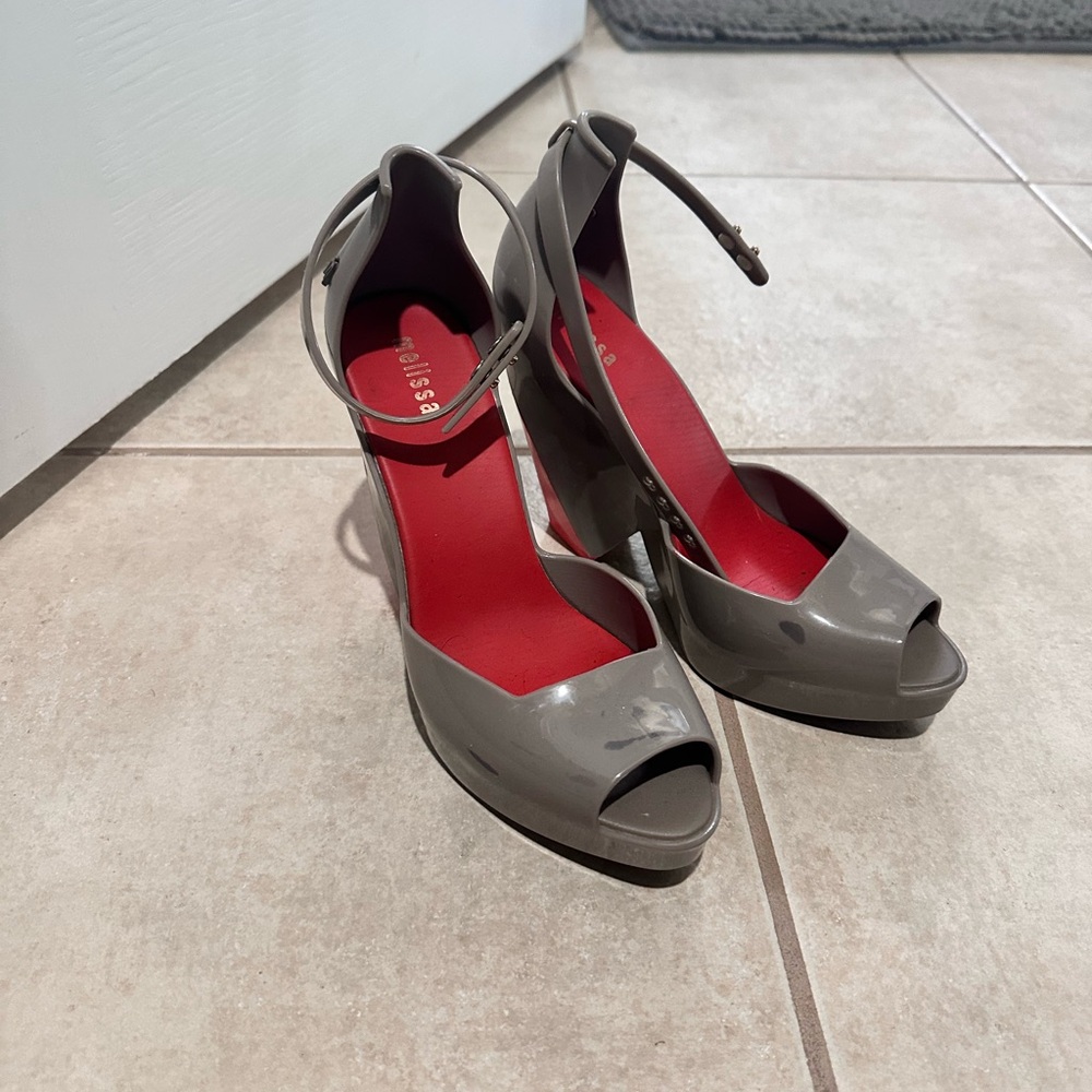 Stylish Gray Peep-Toe Heels